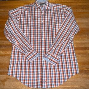 Johnston & Murphy Orange and Blue Plaid Shirt